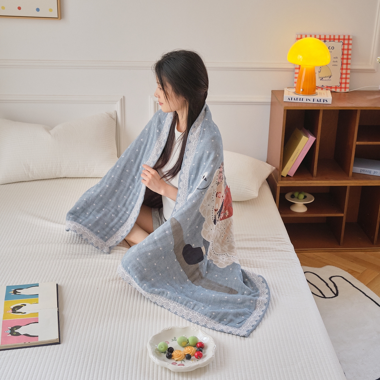 91家纺网 家纺一手货源 找家纺 （总）沐瑟家纺 2025新款卡通A类全棉四层纱布浴巾加大毛巾-第二组