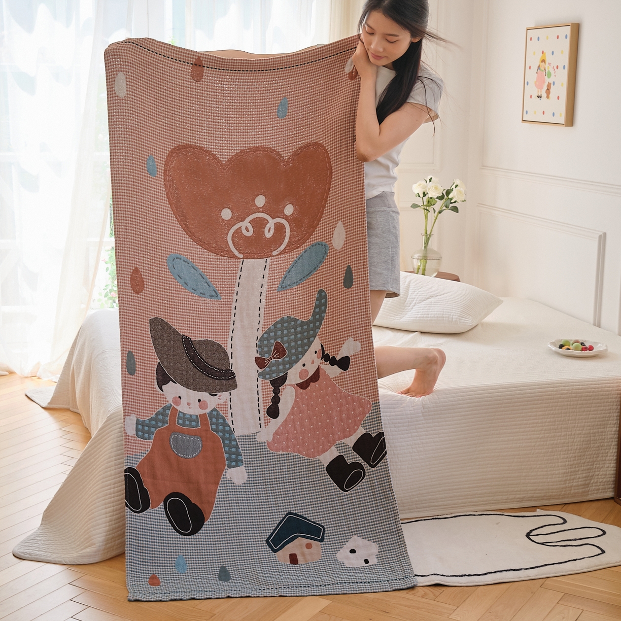 91家纺网 家纺一手货源 找家纺 （总）沐瑟家纺 2025新款卡通A类全棉四层纱布浴巾加大毛巾-第二组