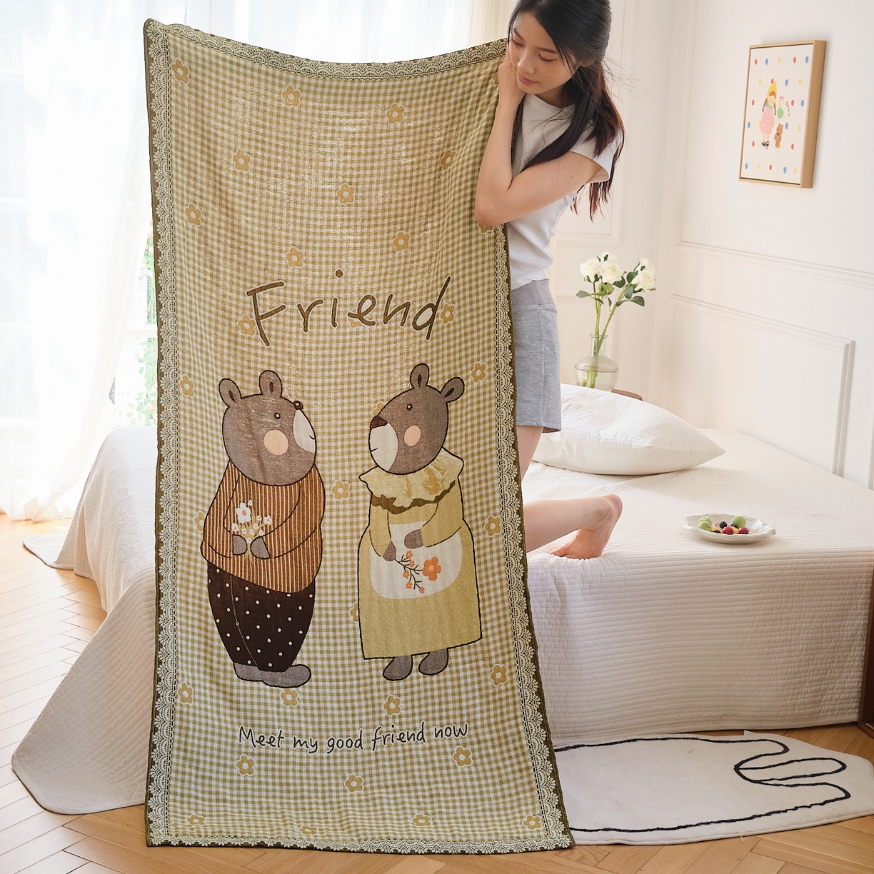 91家纺网 家纺一手货源 找家纺 （总）沐瑟家纺 2025新款卡通A类全棉四层纱布浴巾加大毛巾-第二组