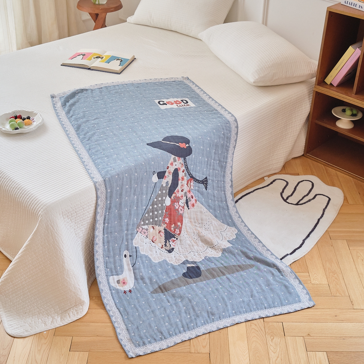 91家纺网 家纺一手货源 找家纺 沐瑟家纺 2025新款卡通A类全棉四层纱布浴巾加大毛巾-第二组 阿布女孩 80*160cm浴巾/条