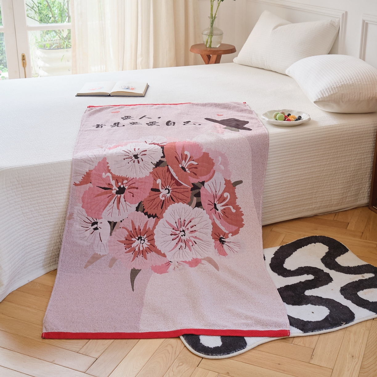 91家纺网 家纺一手货源 找家纺 沐瑟家纺 2025新款卡通A类全棉四层纱布浴巾加大毛巾-第二组 半夏 80*160cm浴巾/条