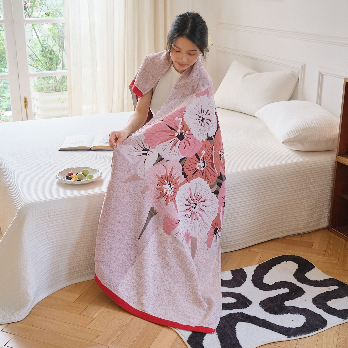 91家纺网 家纺一手货源 找家纺 沐瑟家纺 2025新款卡通A类全棉四层纱布浴巾加大毛巾-第二组 半夏 80*160cm浴巾/条