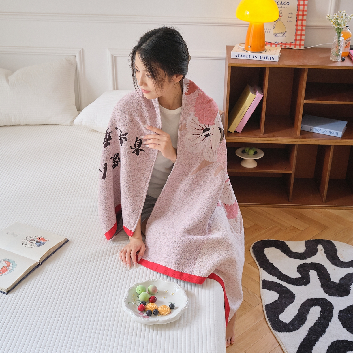 91家纺网 家纺一手货源 找家纺 沐瑟家纺 2025新款卡通A类全棉四层纱布浴巾加大毛巾-第二组 半夏 80*160cm浴巾/条