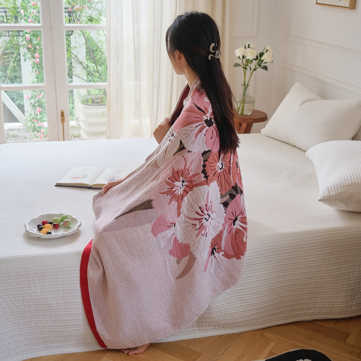 91家纺网 家纺一手货源 找家纺 沐瑟家纺 2025新款卡通A类全棉四层纱布浴巾加大毛巾-第二组 半夏 80*160cm浴巾/条