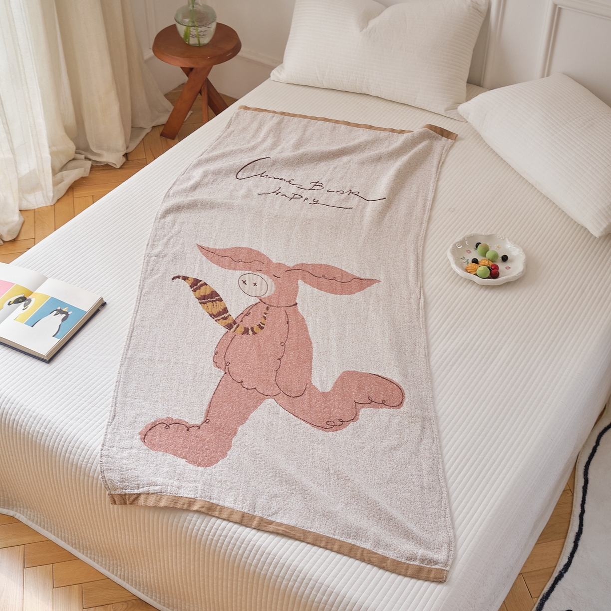 91家纺网 家纺一手货源 找家纺 沐瑟家纺 2025新款卡通A类全棉四层纱布浴巾加大毛巾-第二组 暴走猪 80*160cm浴巾/条