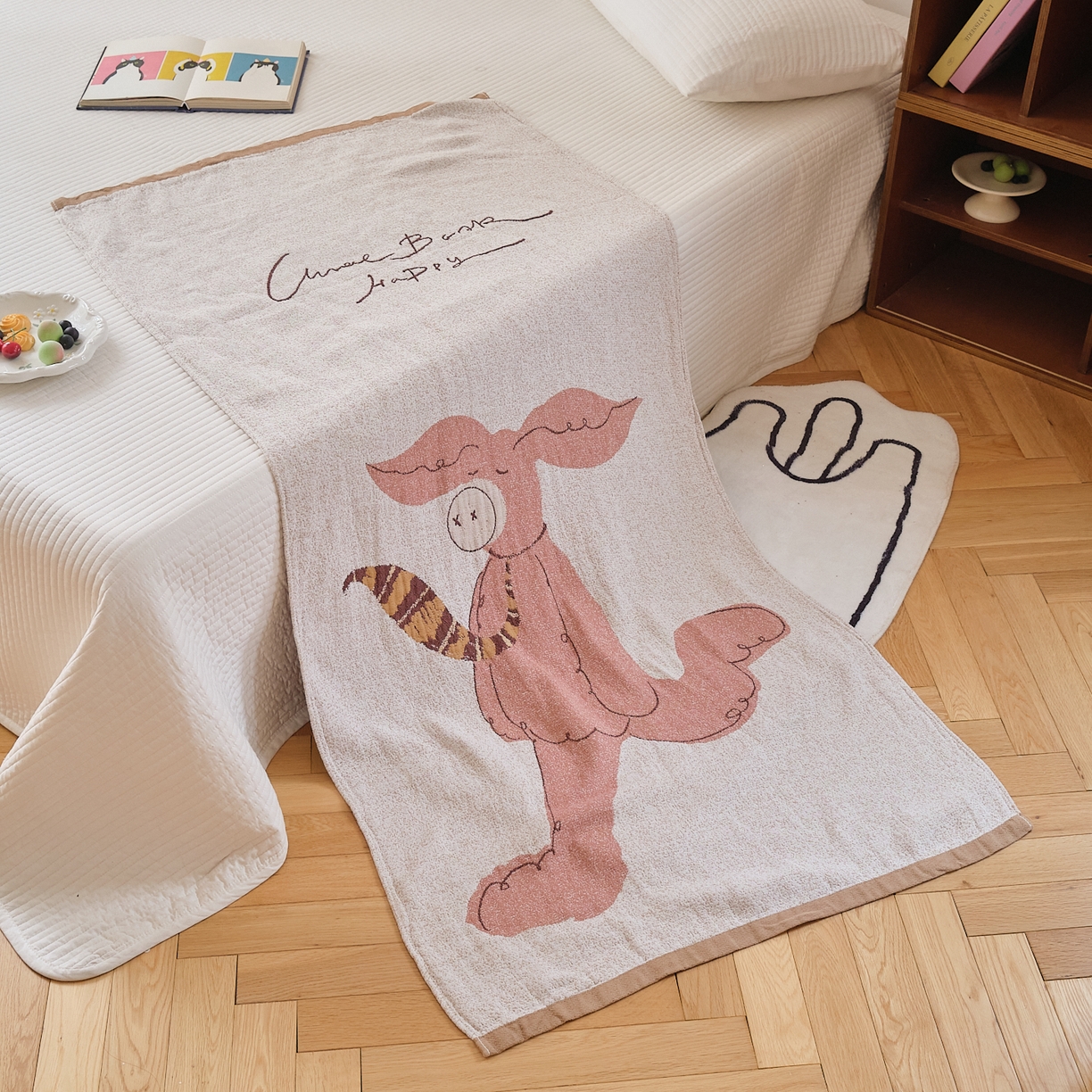 91家纺网 家纺一手货源 找家纺 沐瑟家纺 2025新款卡通A类全棉四层纱布浴巾加大毛巾-第二组 暴走猪 80*160cm浴巾/条