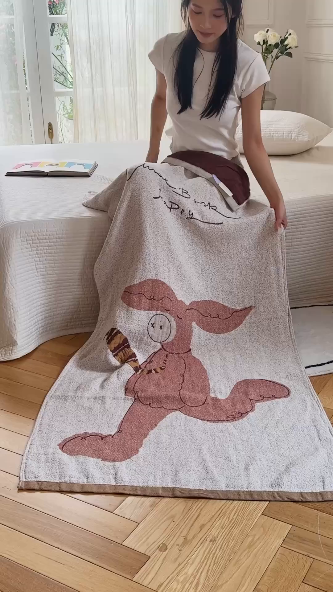 91家纺网 家纺一手货源 找家纺 沐瑟家纺 2025新款卡通A类全棉四层纱布浴巾加大毛巾-第二组 暴走猪 80*160cm浴巾/条