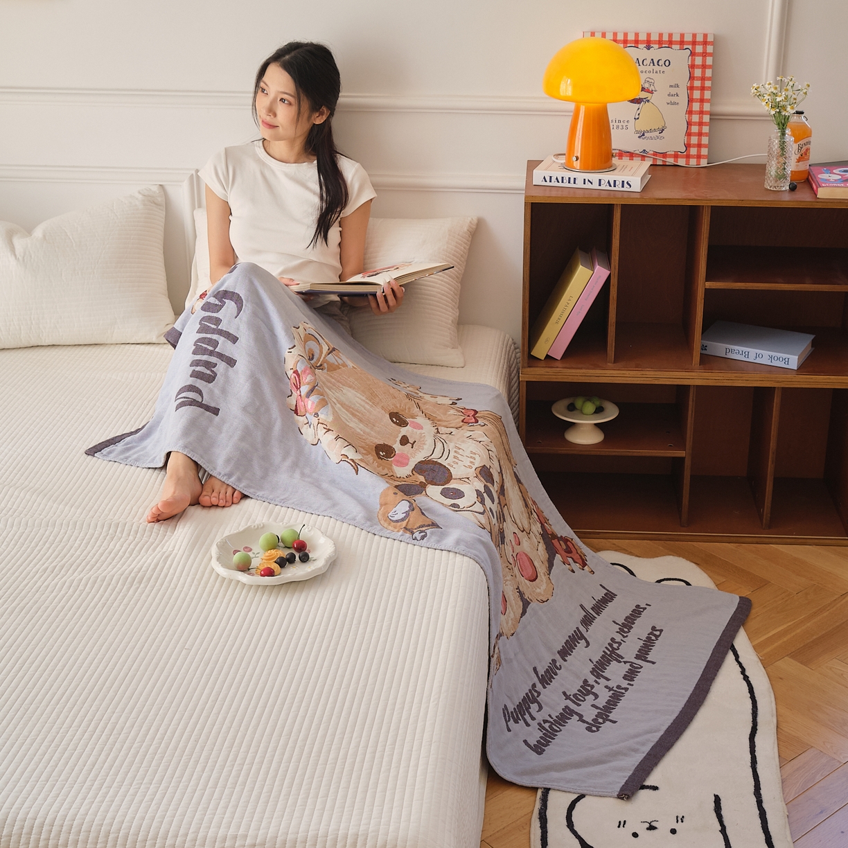 91家纺网 家纺一手货源 找家纺 沐瑟家纺 2025新款卡通A类全棉四层纱布浴巾加大毛巾-第二组 积木熊 80*160cm浴巾/条