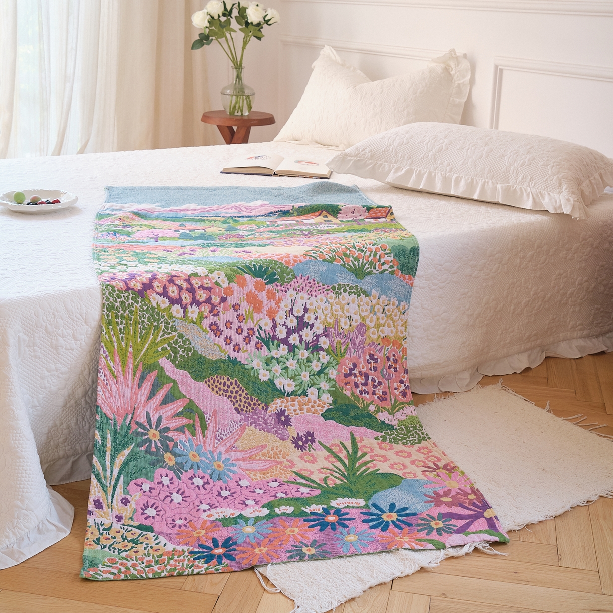 91家纺网 家纺一手货源 找家纺 沐瑟家纺 2025新款卡通A类全棉四层纱布浴巾加大毛巾-第二组 梦幻故里 80*160cm浴巾/条