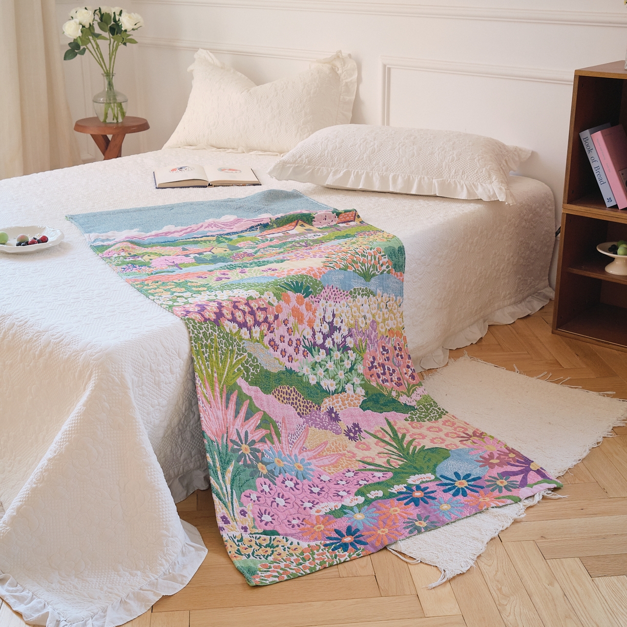 91家纺网 家纺一手货源 找家纺 沐瑟家纺 2025新款卡通A类全棉四层纱布浴巾加大毛巾-第二组 梦幻故里 80*160cm浴巾/条