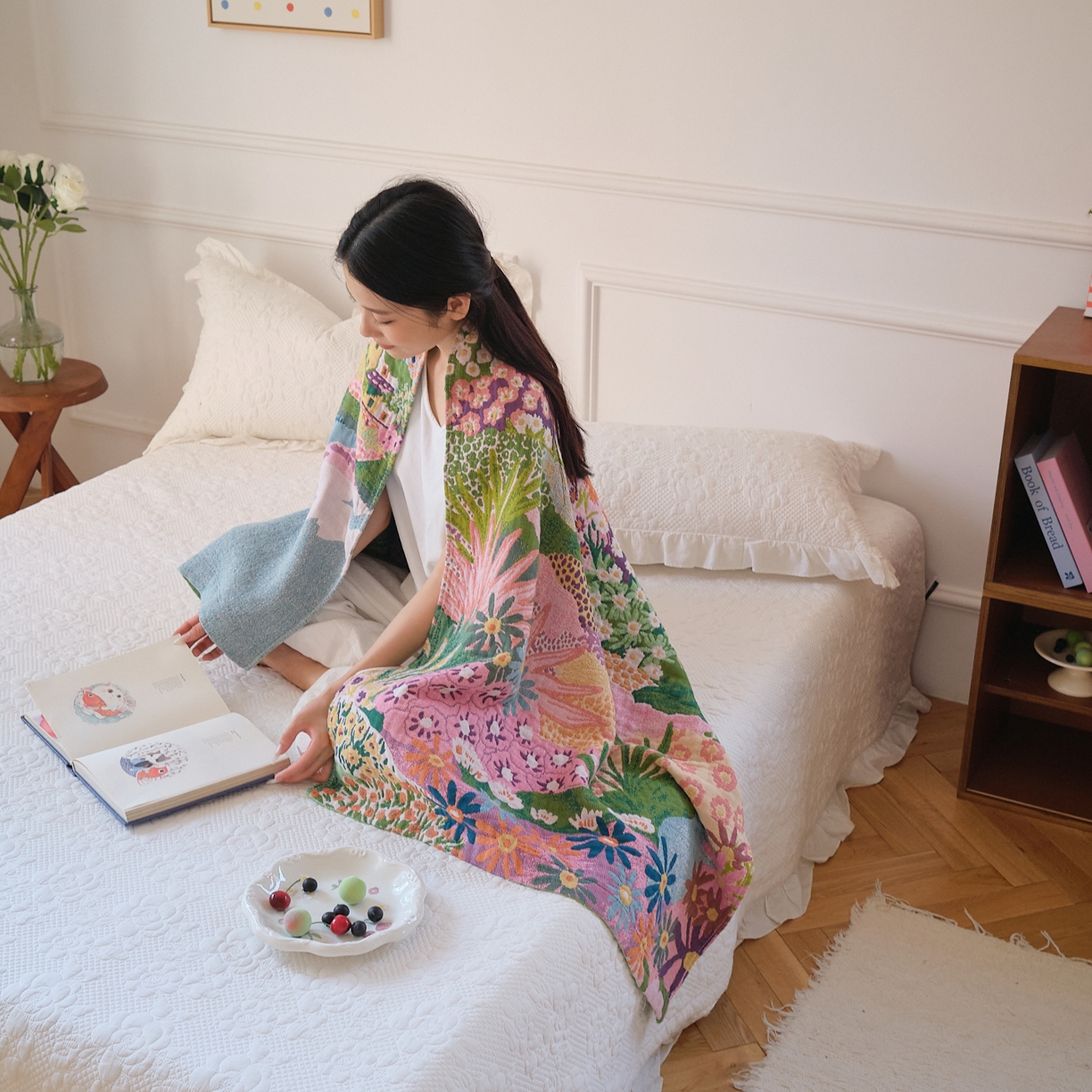 91家纺网 家纺一手货源 找家纺 沐瑟家纺 2025新款卡通A类全棉四层纱布浴巾加大毛巾-第二组 梦幻故里 80*160cm浴巾/条