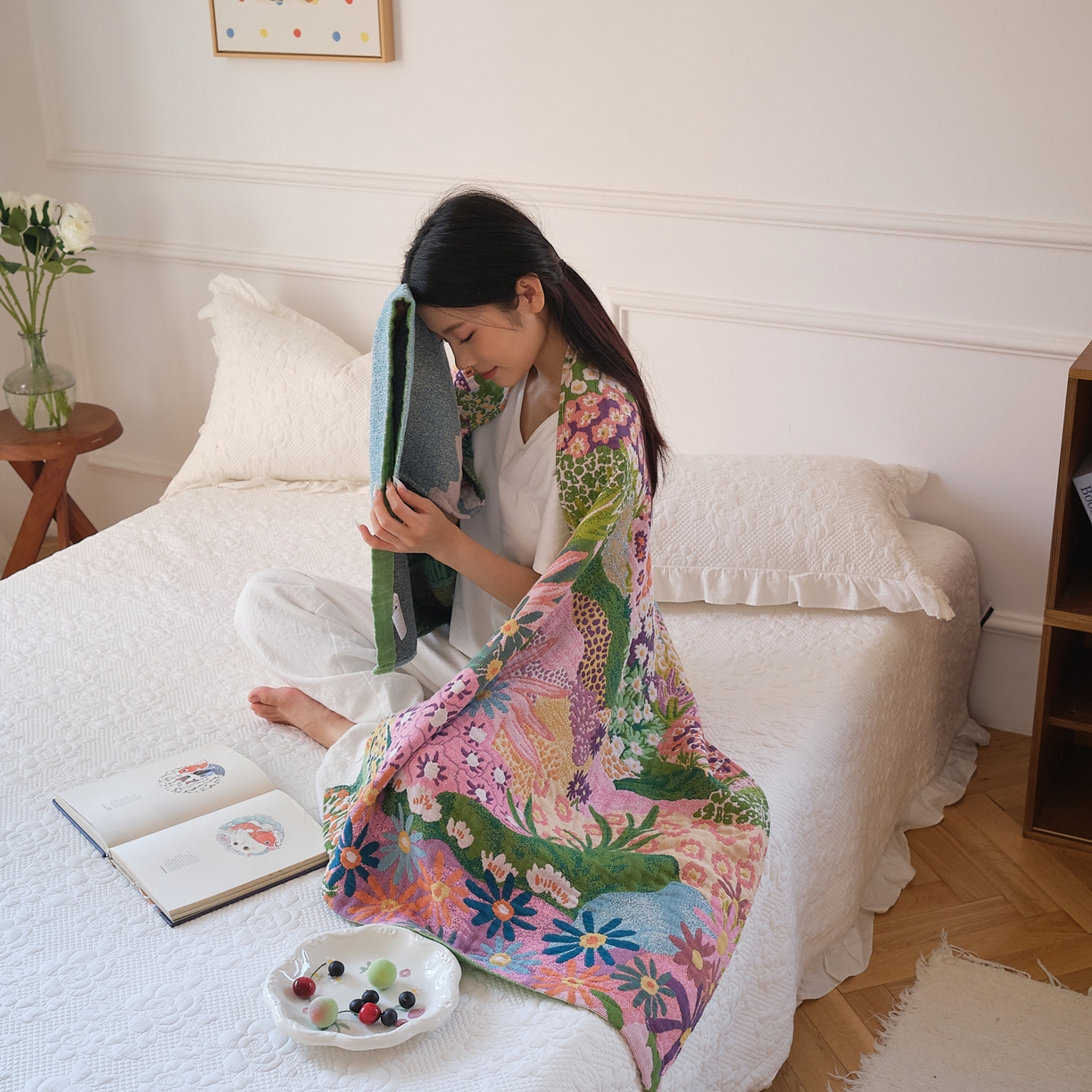 91家纺网 家纺一手货源 找家纺 沐瑟家纺 2025新款卡通A类全棉四层纱布浴巾加大毛巾-第二组 梦幻故里 80*160cm浴巾/条