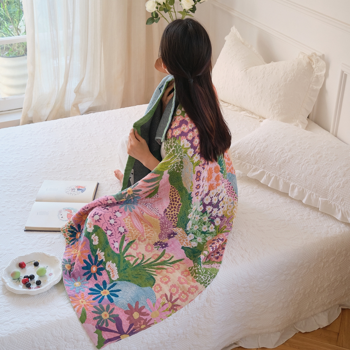 91家纺网 家纺一手货源 找家纺 沐瑟家纺 2025新款卡通A类全棉四层纱布浴巾加大毛巾-第二组 梦幻故里 80*160cm浴巾/条