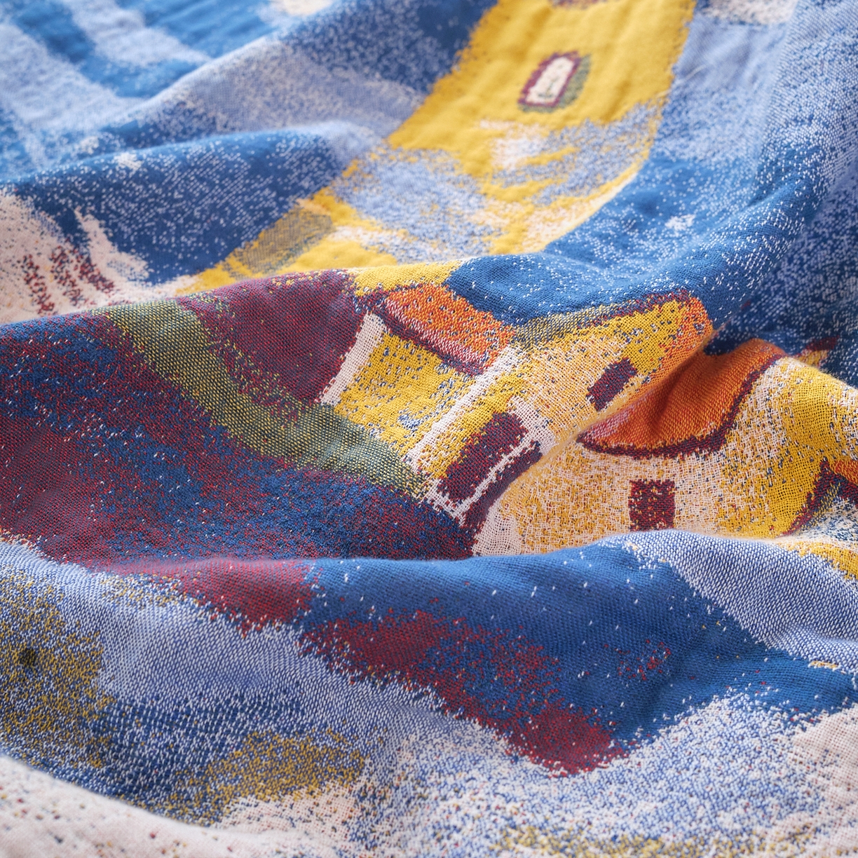 91家纺网 家纺一手货源 找家纺 沐瑟家纺 2025新款卡通A类全棉四层纱布浴巾加大毛巾-第二组 暮色灯塔 80*160cm浴巾/条