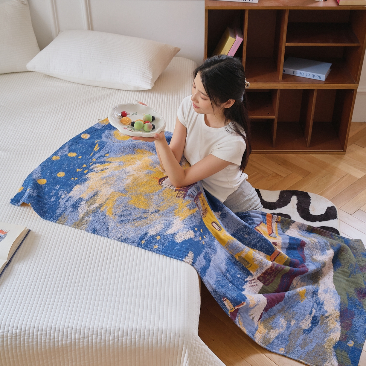 91家纺网 家纺一手货源 找家纺 沐瑟家纺 2025新款卡通A类全棉四层纱布浴巾加大毛巾-第二组 暮色灯塔 80*160cm浴巾/条