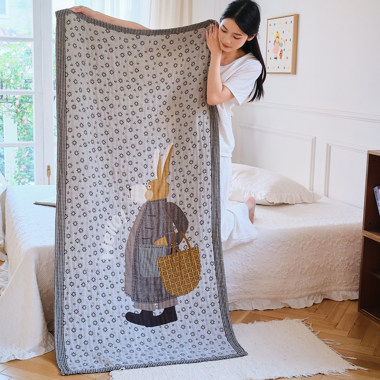 沐瑟家纺 2025新款卡通A类全棉四层纱布浴巾加大毛巾-第二组 时尚毛驴 80*160cm浴巾/条