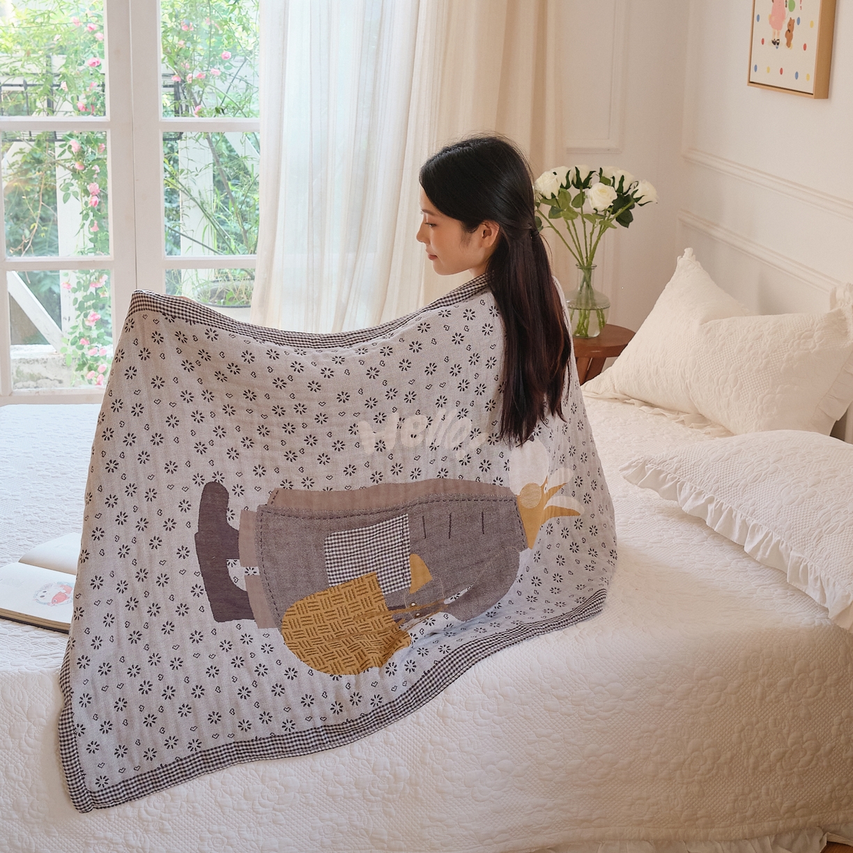 91家纺网 家纺一手货源 找家纺 沐瑟家纺 2025新款卡通A类全棉四层纱布浴巾加大毛巾-第二组 时尚毛驴 80*160cm浴巾/条