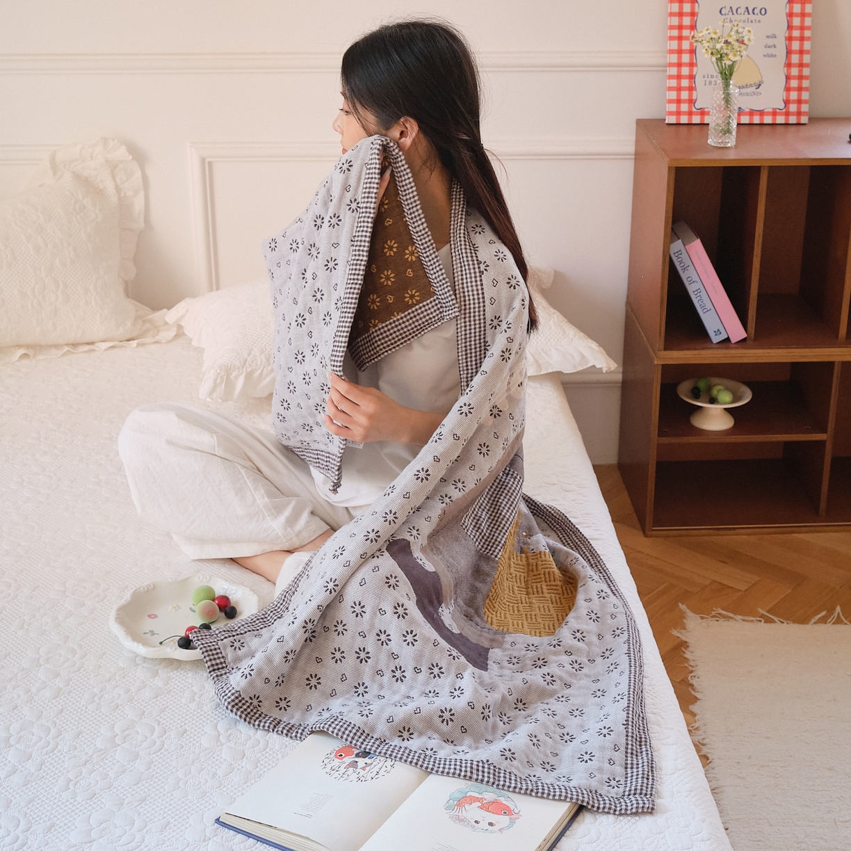 91家纺网 家纺一手货源 找家纺 沐瑟家纺 2025新款卡通A类全棉四层纱布浴巾加大毛巾-第二组 时尚毛驴 80*160cm浴巾/条