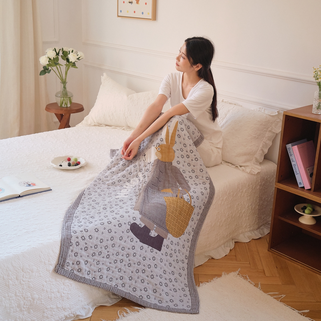 91家纺网 家纺一手货源 找家纺 沐瑟家纺 2025新款卡通A类全棉四层纱布浴巾加大毛巾-第二组 时尚毛驴 80*160cm浴巾/条