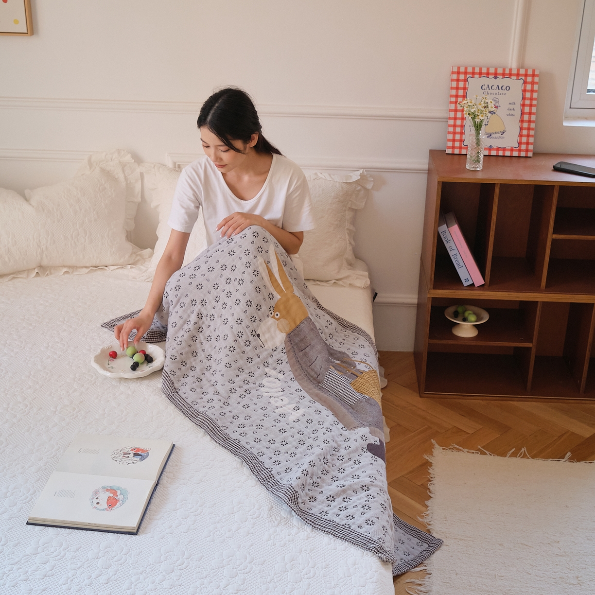 91家纺网 家纺一手货源 找家纺 沐瑟家纺 2025新款卡通A类全棉四层纱布浴巾加大毛巾-第二组 时尚毛驴 80*160cm浴巾/条