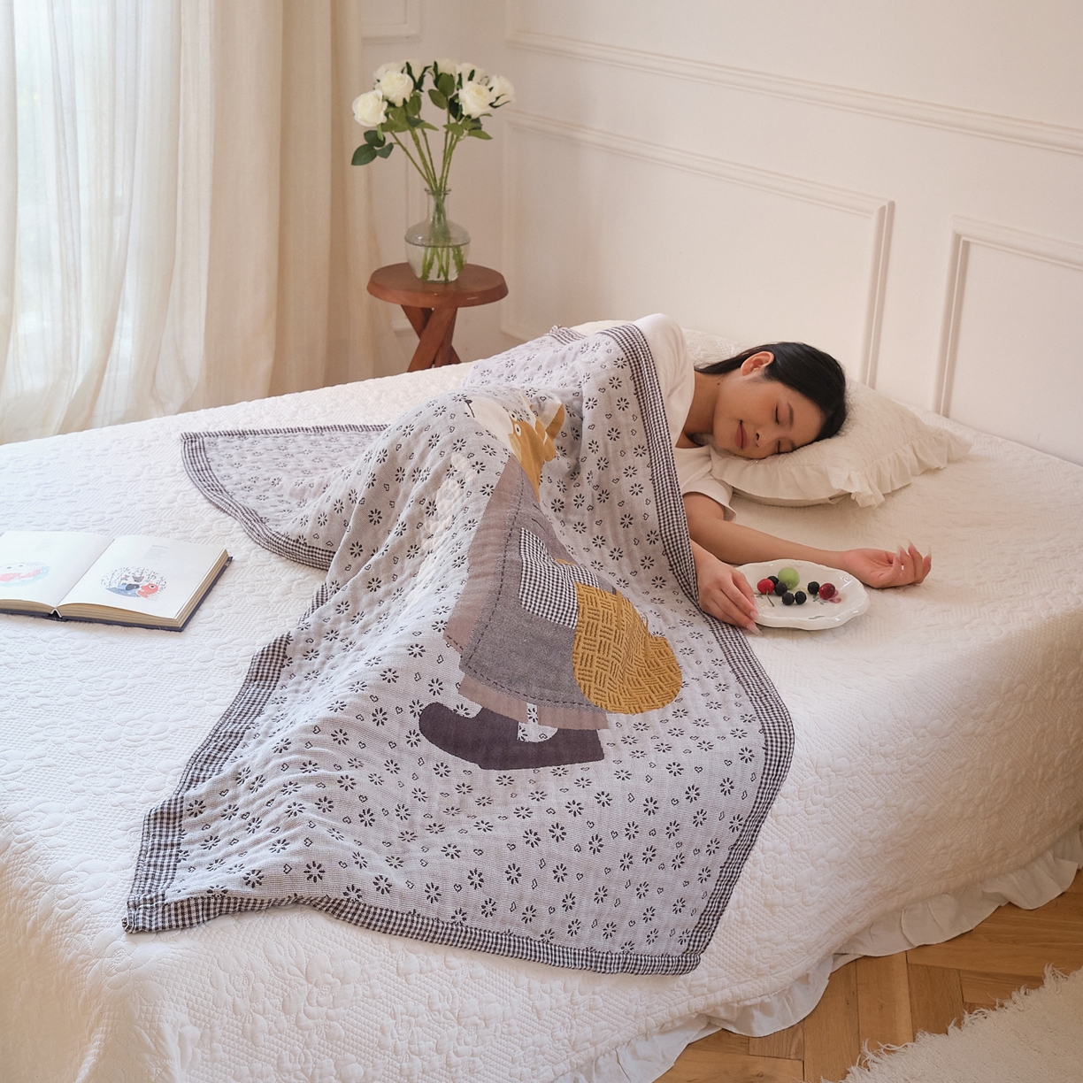 91家纺网 家纺一手货源 找家纺 沐瑟家纺 2025新款卡通A类全棉四层纱布浴巾加大毛巾-第二组 时尚毛驴 80*160cm浴巾/条