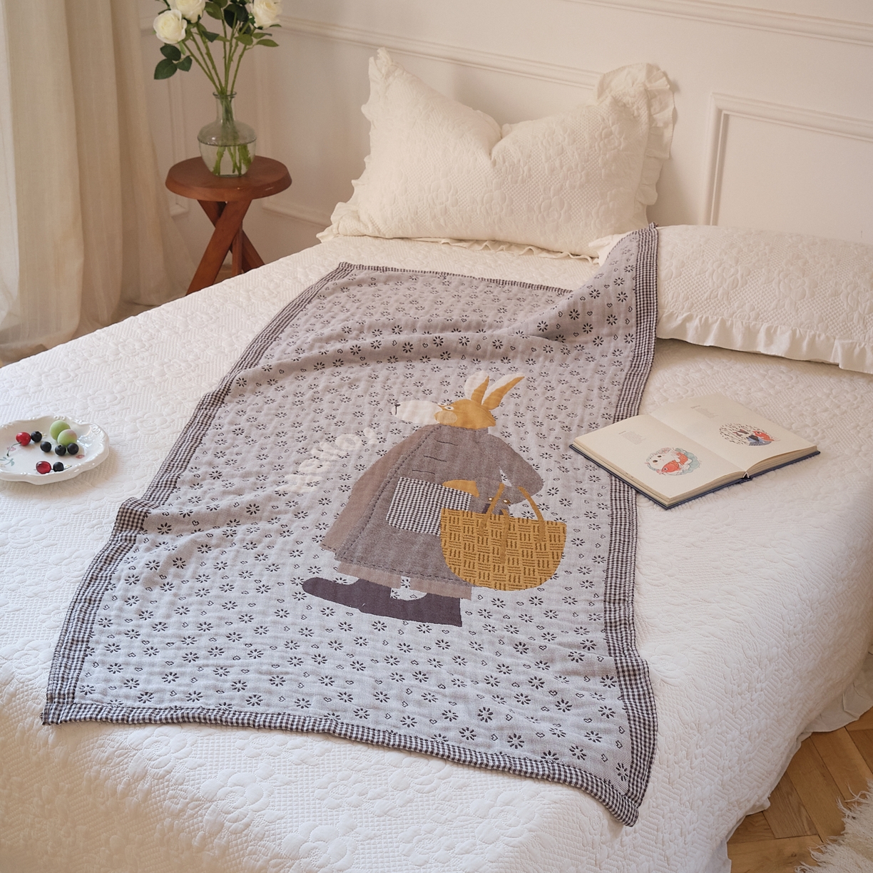 91家纺网 家纺一手货源 找家纺 沐瑟家纺 2025新款卡通A类全棉四层纱布浴巾加大毛巾-第二组 时尚毛驴 80*160cm浴巾/条