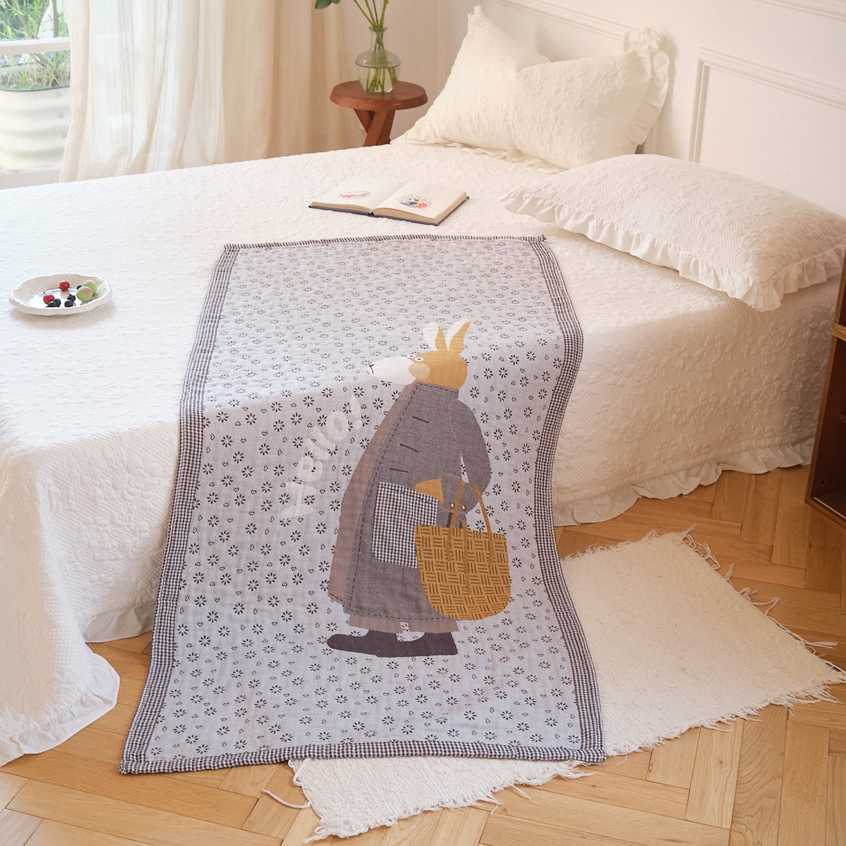 91家纺网 家纺一手货源 找家纺 沐瑟家纺 2025新款卡通A类全棉四层纱布浴巾加大毛巾-第二组 时尚毛驴 80*160cm浴巾/条