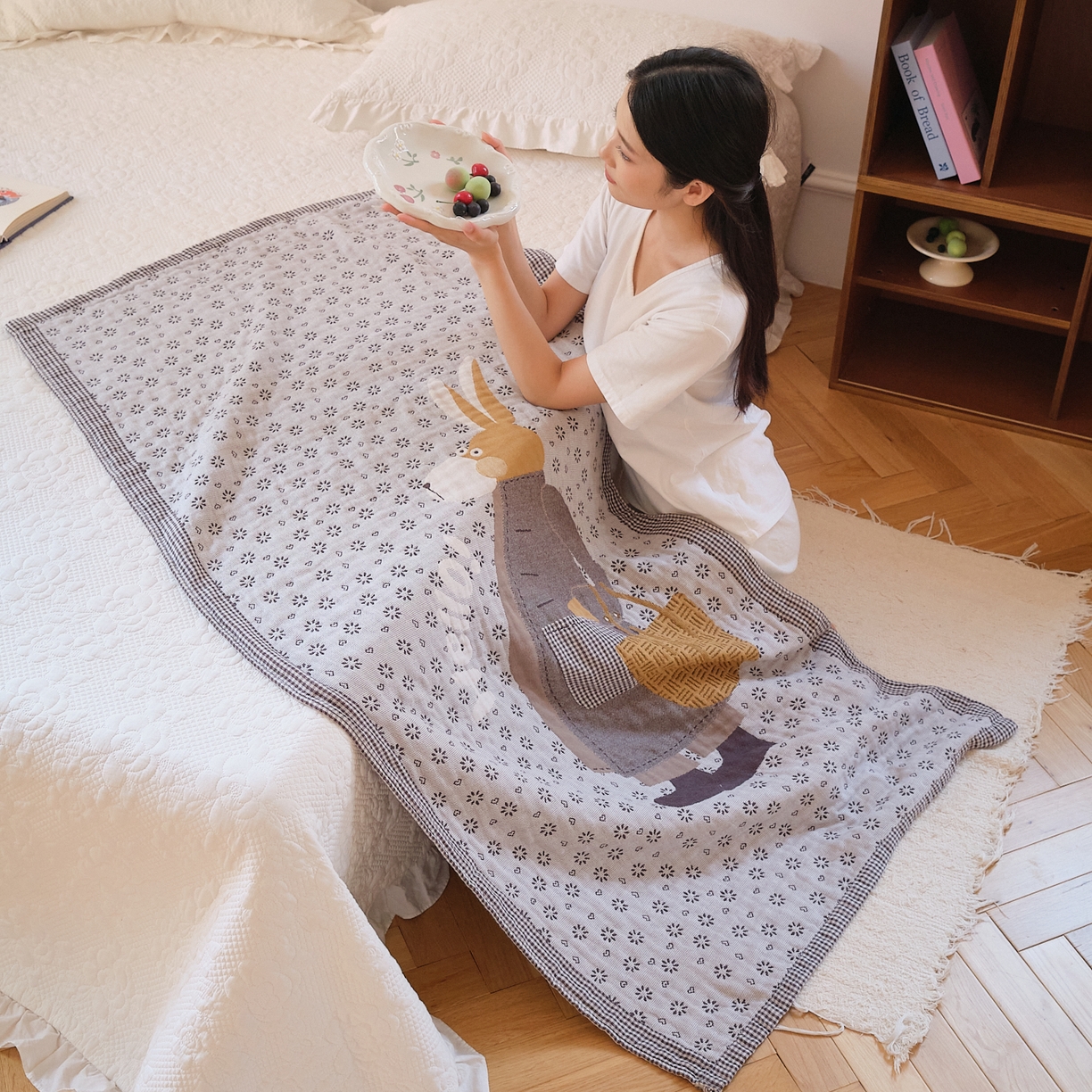 91家纺网 家纺一手货源 找家纺 沐瑟家纺 2025新款卡通A类全棉四层纱布浴巾加大毛巾-第二组 时尚毛驴 80*160cm浴巾/条