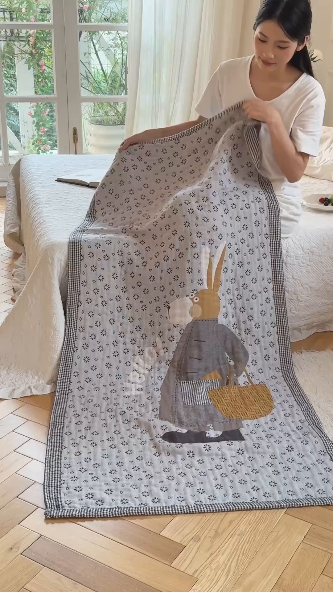 91家纺网 家纺一手货源 找家纺 沐瑟家纺 2025新款卡通A类全棉四层纱布浴巾加大毛巾-第二组 时尚毛驴 80*160cm浴巾/条