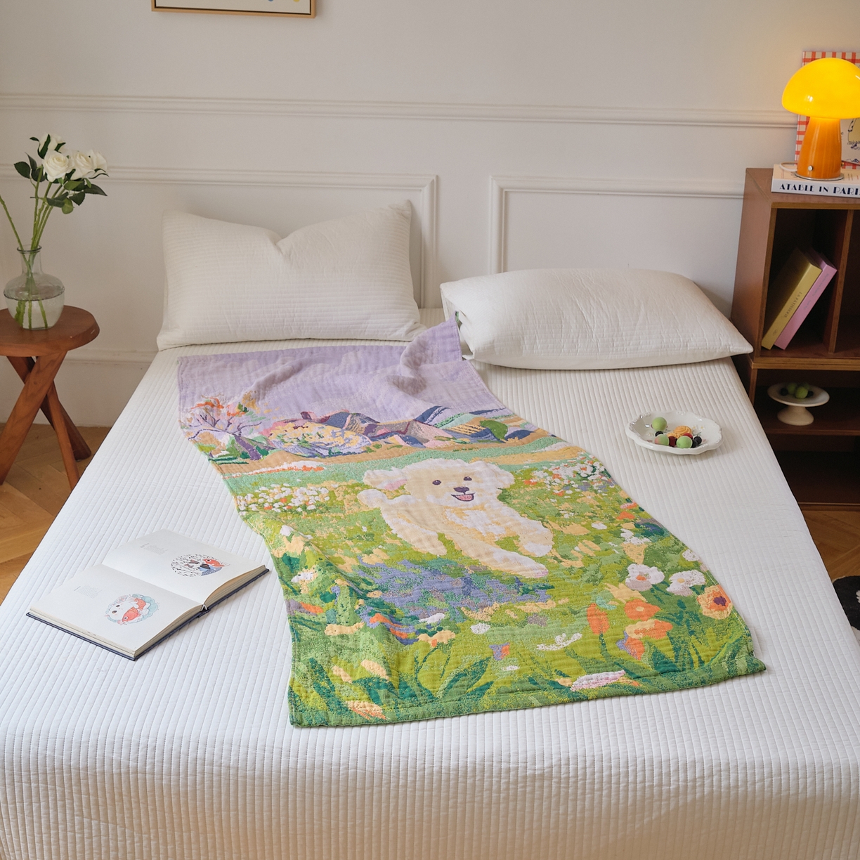 91家纺网 家纺一手货源 找家纺 沐瑟家纺 2025新款卡通A类全棉四层纱布浴巾加大毛巾-第二组 泰迪童话 80*160cm浴巾/条