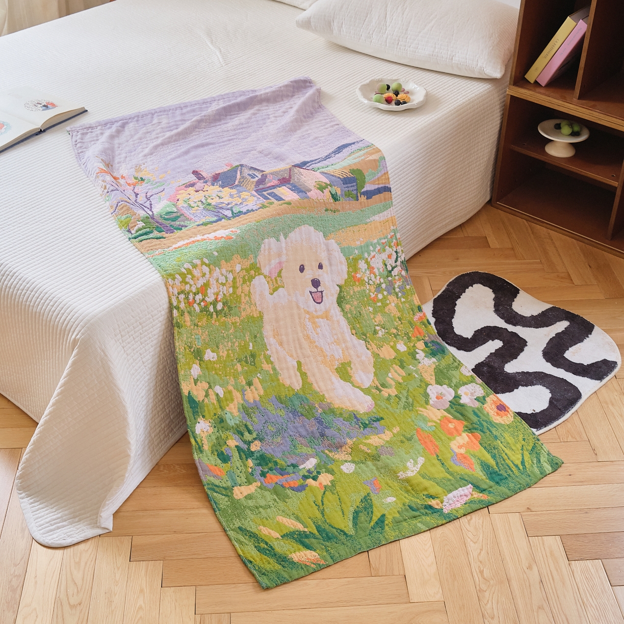 91家纺网 家纺一手货源 找家纺 沐瑟家纺 2025新款卡通A类全棉四层纱布浴巾加大毛巾-第二组 泰迪童话 80*160cm浴巾/条