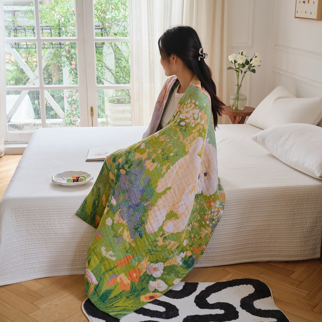 91家纺网 家纺一手货源 找家纺 沐瑟家纺 2025新款卡通A类全棉四层纱布浴巾加大毛巾-第二组 泰迪童话 80*160cm浴巾/条