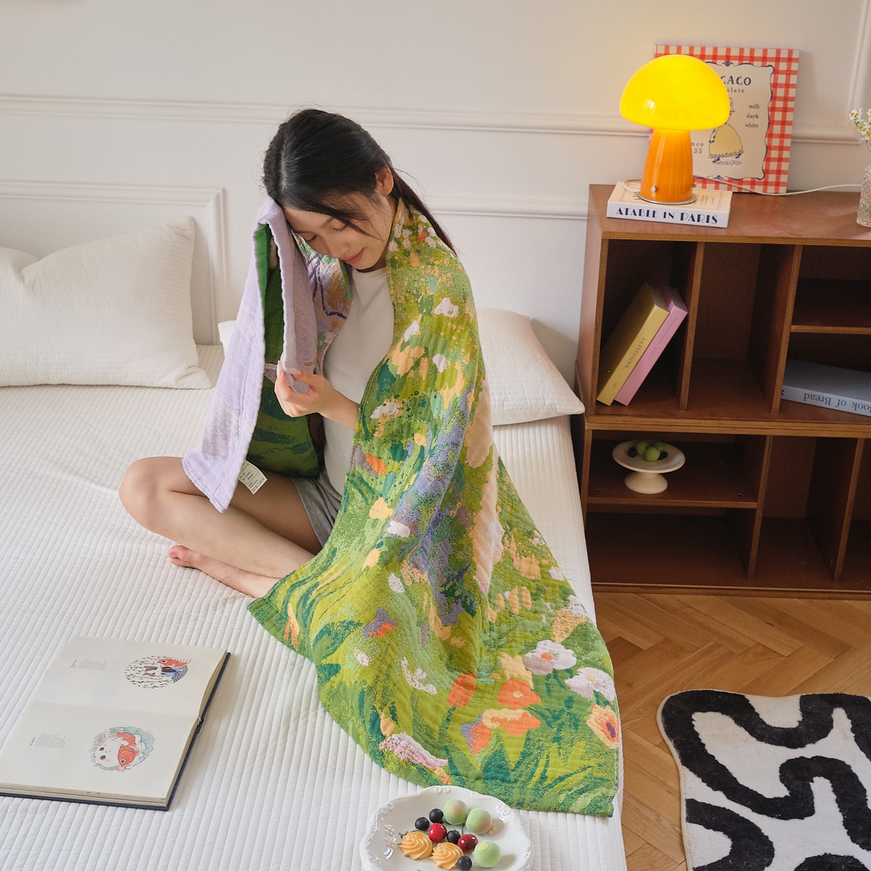 91家纺网 家纺一手货源 找家纺 沐瑟家纺 2025新款卡通A类全棉四层纱布浴巾加大毛巾-第二组 泰迪童话 80*160cm浴巾/条