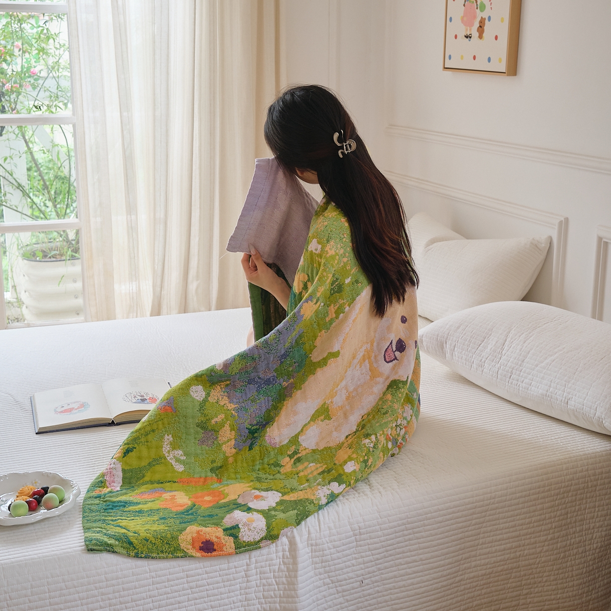 91家纺网 家纺一手货源 找家纺 沐瑟家纺 2025新款卡通A类全棉四层纱布浴巾加大毛巾-第二组 泰迪童话 80*160cm浴巾/条