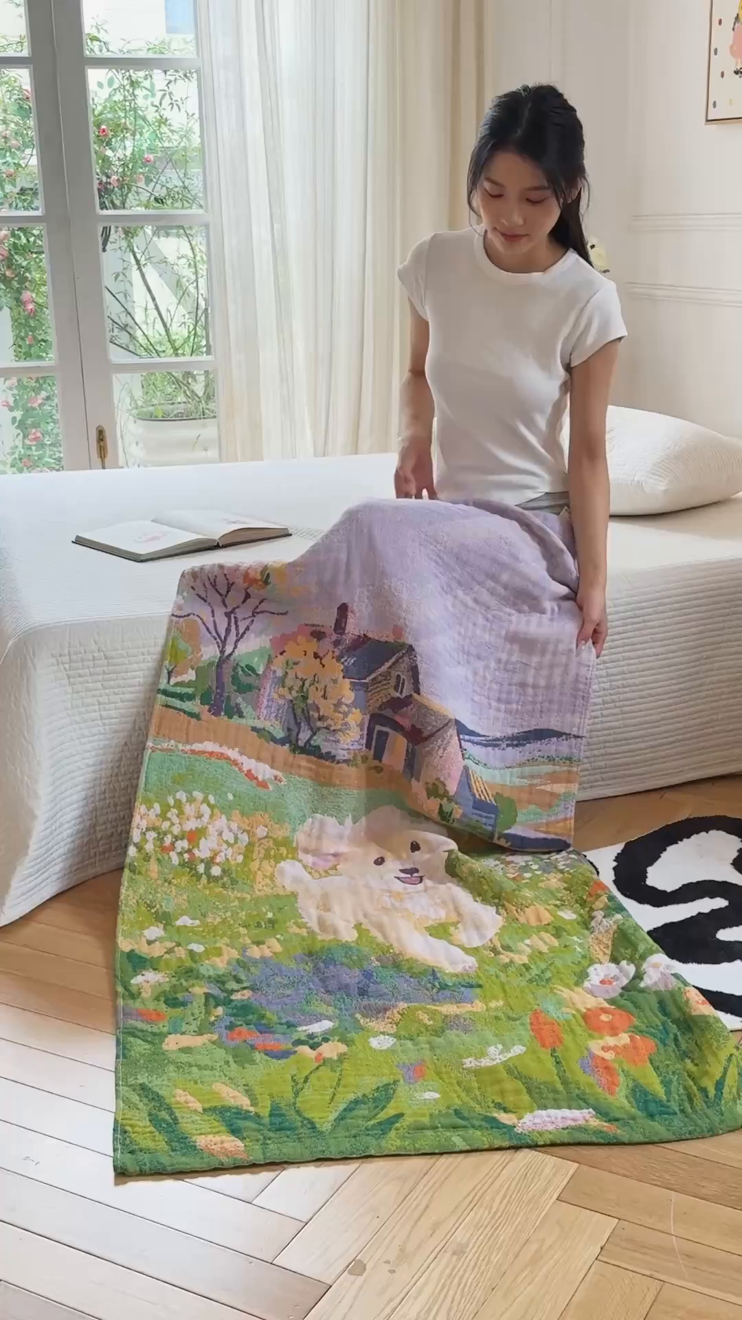 91家纺网 家纺一手货源 找家纺 沐瑟家纺 2025新款卡通A类全棉四层纱布浴巾加大毛巾-第二组 泰迪童话 80*160cm浴巾/条