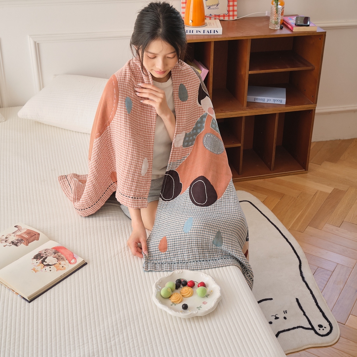 91家纺网 家纺一手货源 找家纺 沐瑟家纺 2025新款卡通A类全棉四层纱布浴巾加大毛巾-第二组 童年 80*160cm浴巾/条