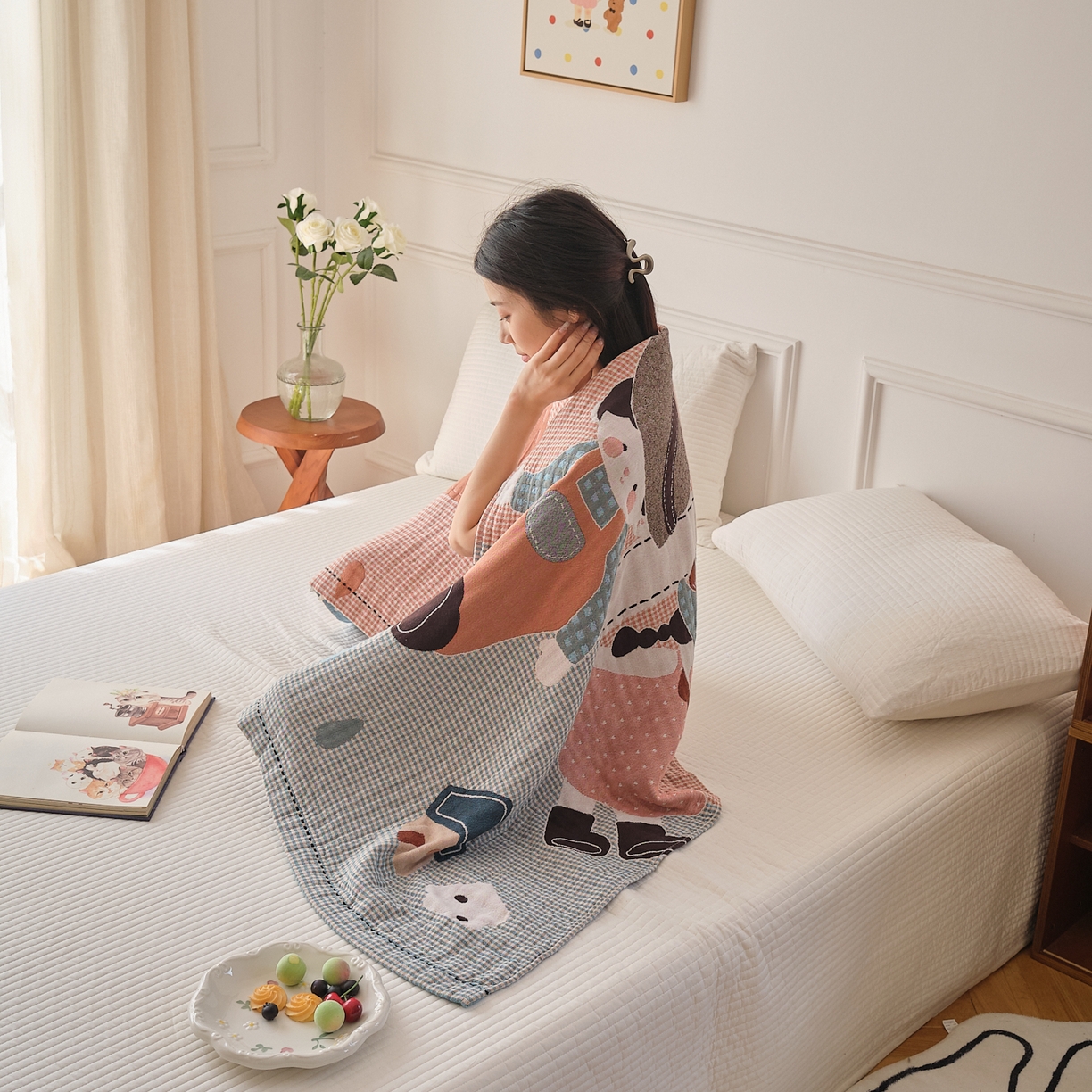 91家纺网 家纺一手货源 找家纺 沐瑟家纺 2025新款卡通A类全棉四层纱布浴巾加大毛巾-第二组 童年 80*160cm浴巾/条