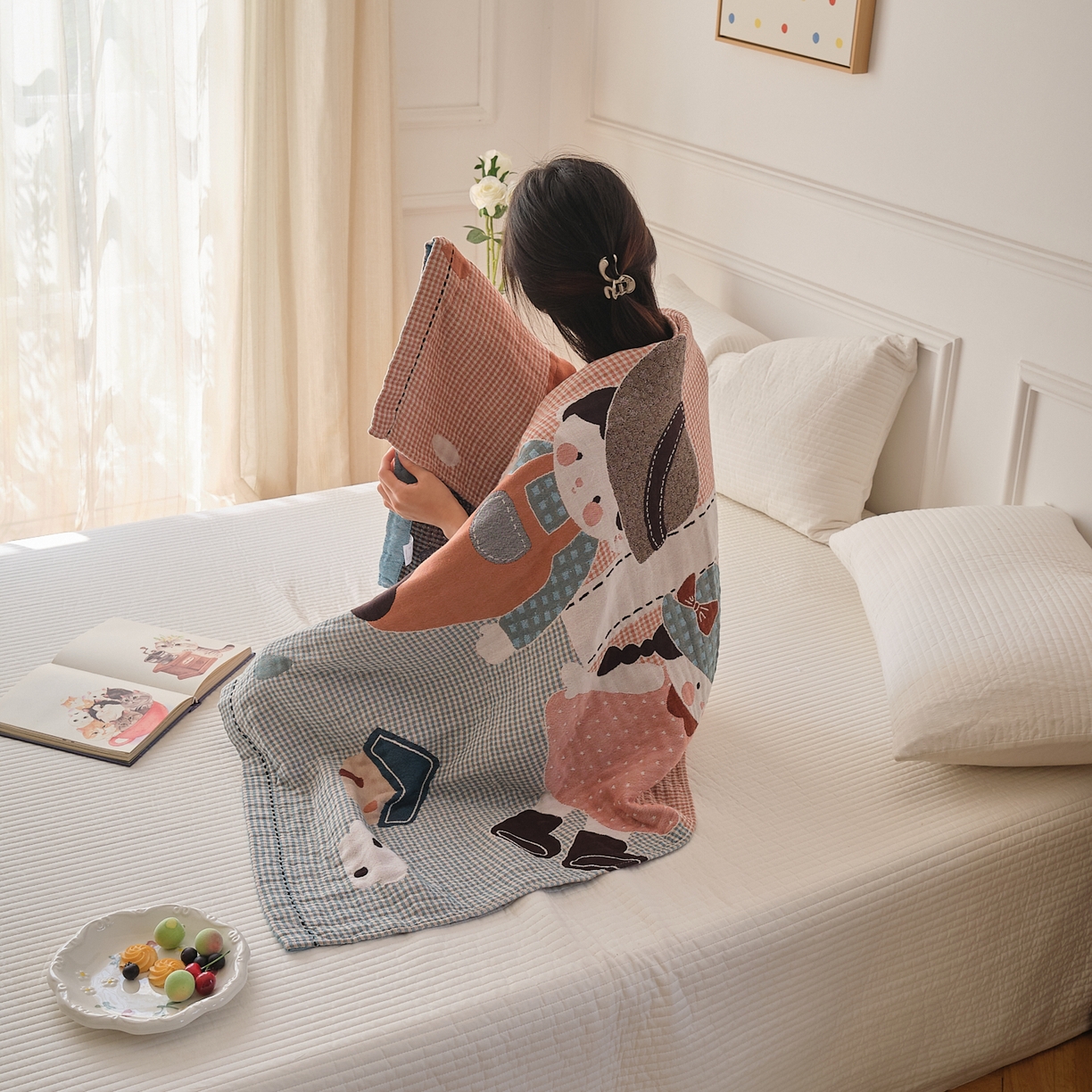 91家纺网 家纺一手货源 找家纺 沐瑟家纺 2025新款卡通A类全棉四层纱布浴巾加大毛巾-第二组 童年 80*160cm浴巾/条