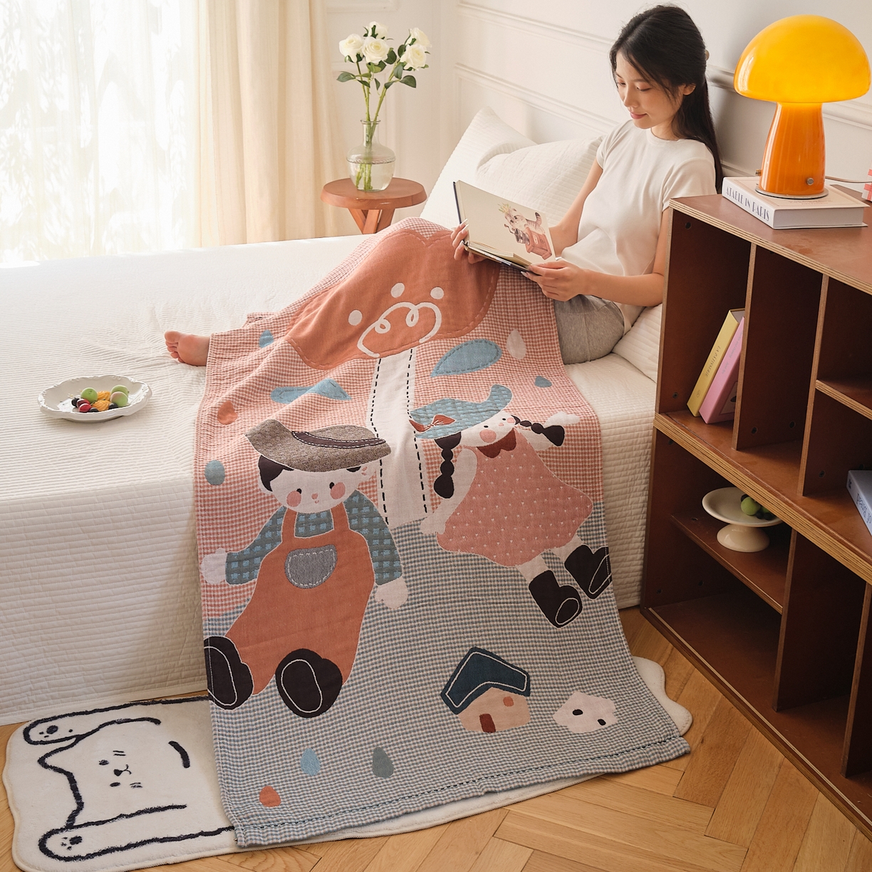 91家纺网 家纺一手货源 找家纺 沐瑟家纺 2025新款卡通A类全棉四层纱布浴巾加大毛巾-第二组 童年 80*160cm浴巾/条