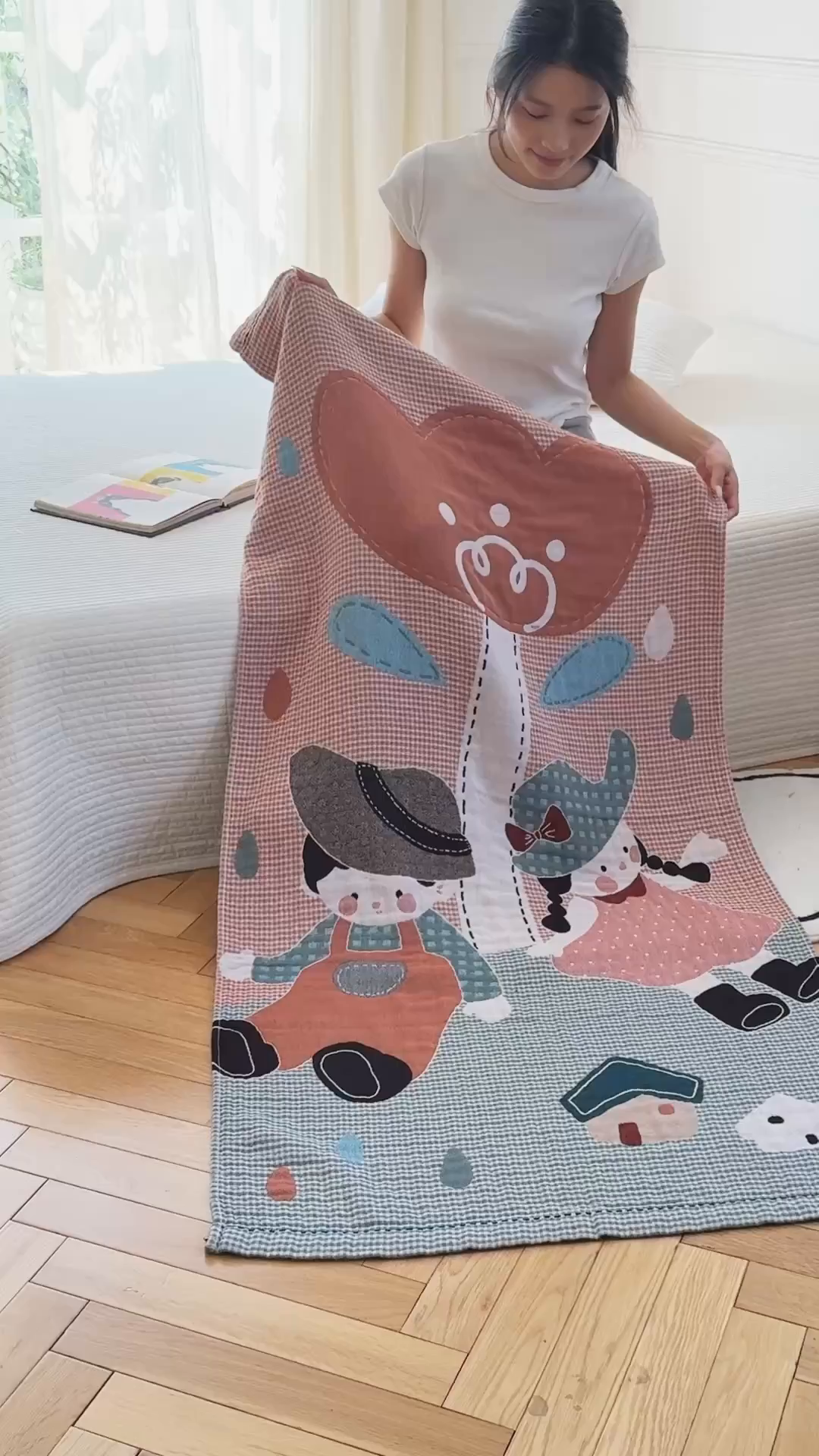 91家纺网 家纺一手货源 找家纺 沐瑟家纺 2025新款卡通A类全棉四层纱布浴巾加大毛巾-第二组 童年 80*160cm浴巾/条