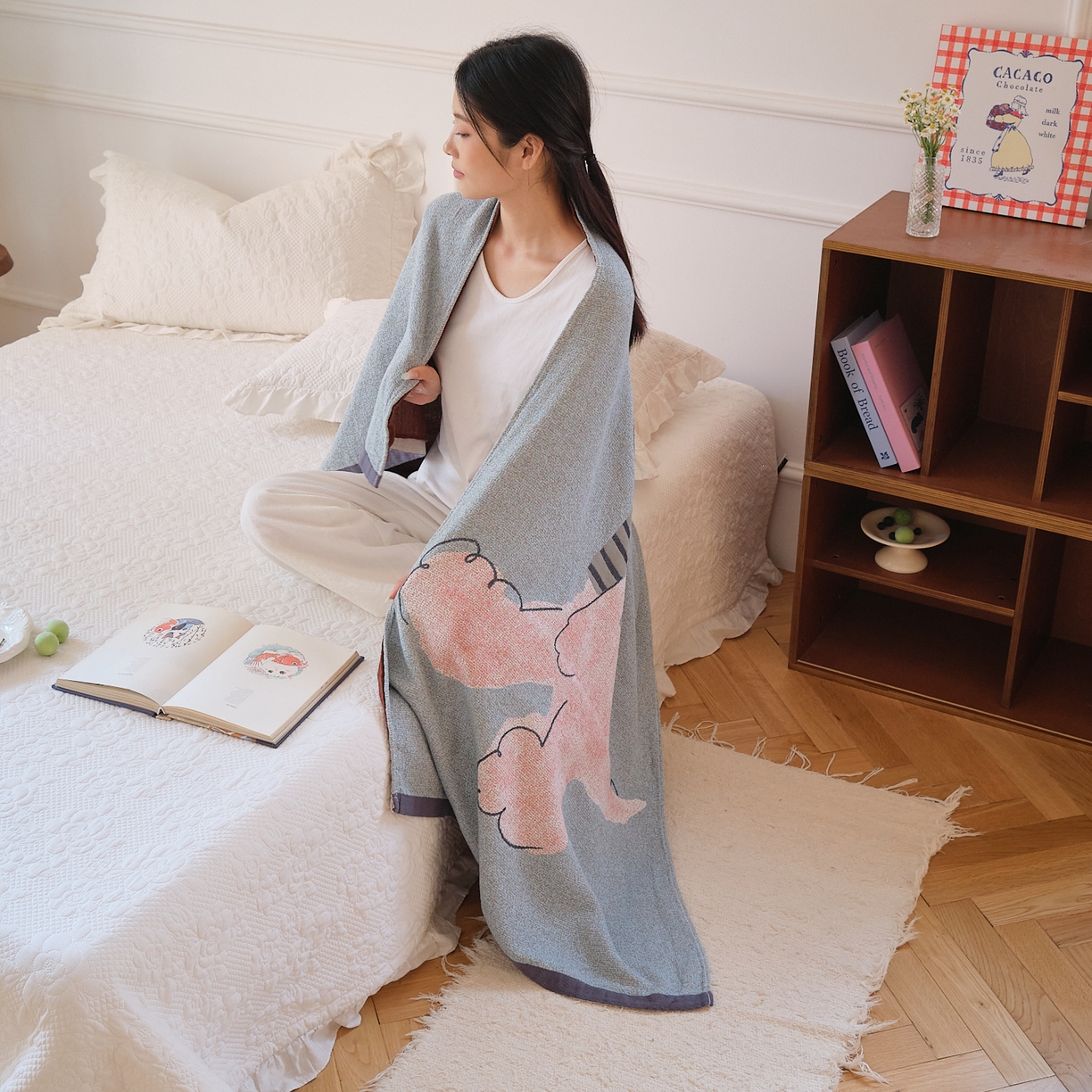 91家纺网 家纺一手货源 找家纺 沐瑟家纺 2025新款卡通A类全棉四层纱布浴巾加大毛巾-第二组 线条恐龙 80*160cm浴巾/条