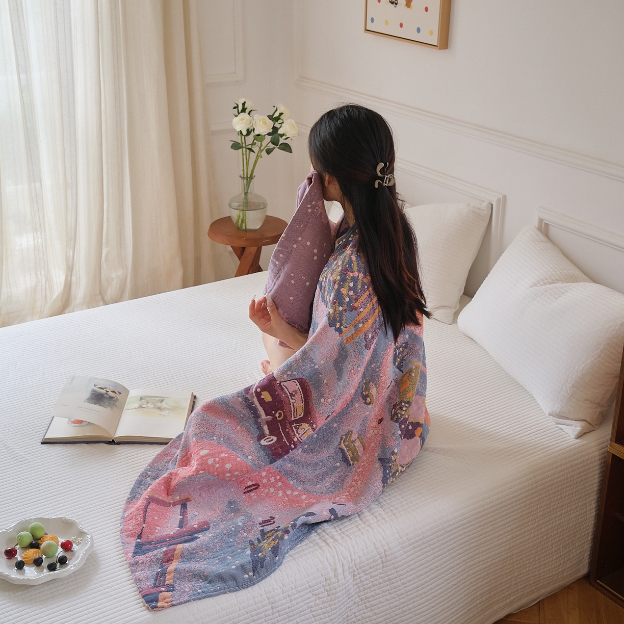 91家纺网 家纺一手货源 找家纺 沐瑟家纺 2025新款卡通A类全棉四层纱布浴巾加大毛巾-第二组 雪乡 80*160cm浴巾/条