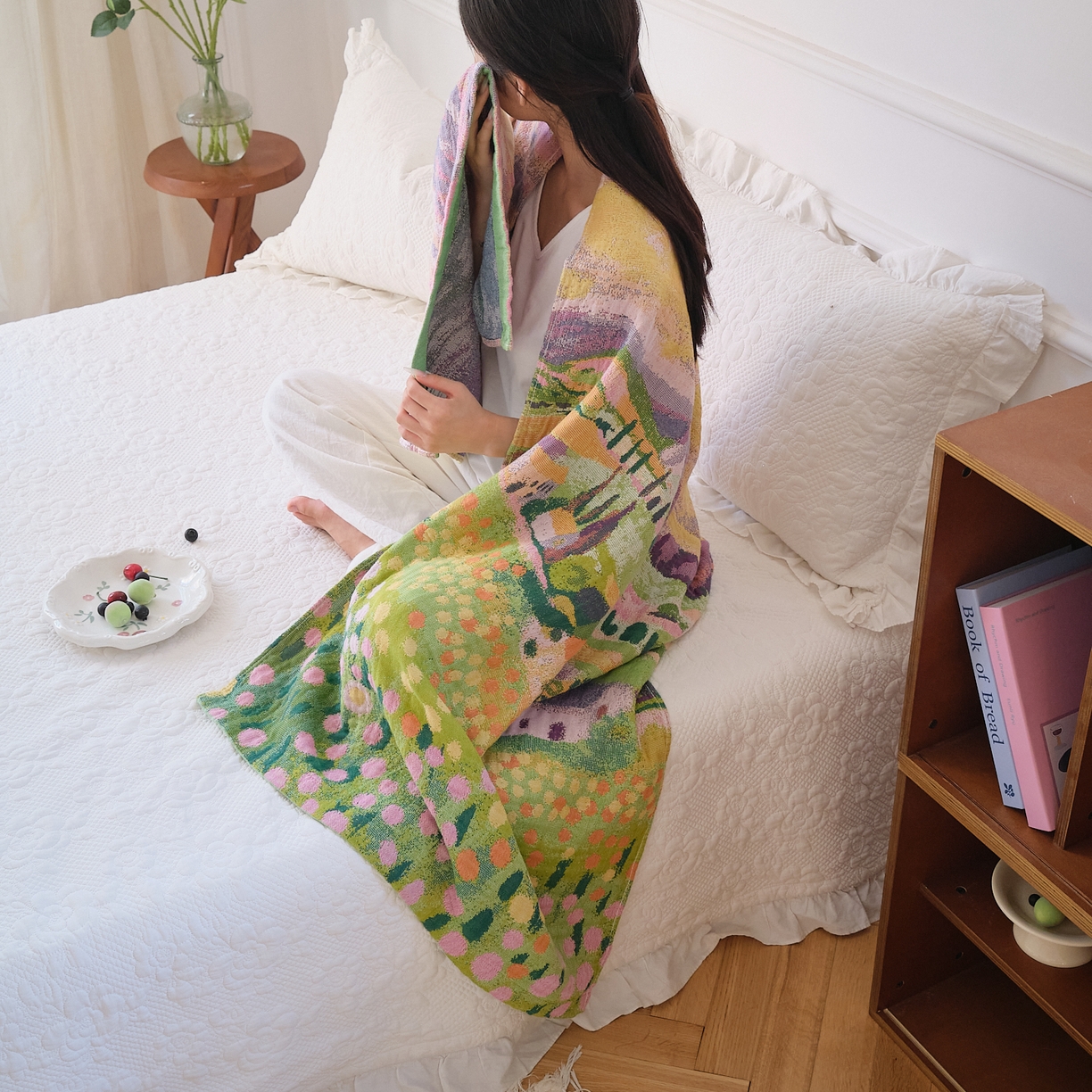 91家纺网 家纺一手货源 找家纺 沐瑟家纺 2025新款卡通A类全棉四层纱布浴巾加大毛巾-第二组 印象乡村 80*160cm浴巾/条