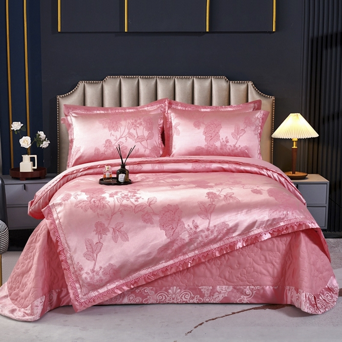 OL家纺 2025新款亲肤丝加棉提花四件套 璀璨年华-西瓜红