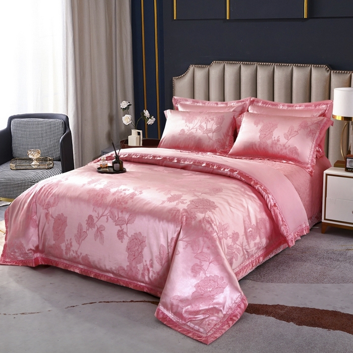 91家纺网 家纺一手货源 找家纺 OL家纺 2025新款亲肤丝加棉提花四件套 璀璨年华-西瓜红