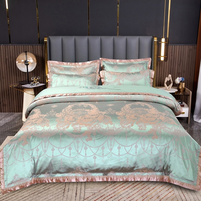 OL家纺 2025新款亲肤丝加棉提花四件套 淡雅芬芳-水绿