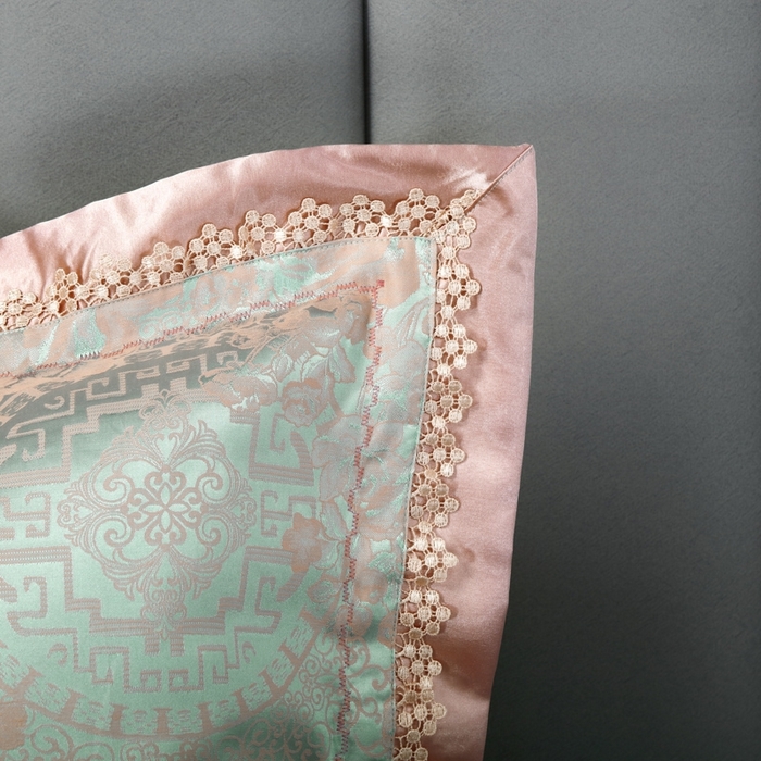 91家纺网 家纺一手货源 找家纺 OL家纺 2025新款亲肤丝加棉提花四件套 淡雅芬芳-水绿