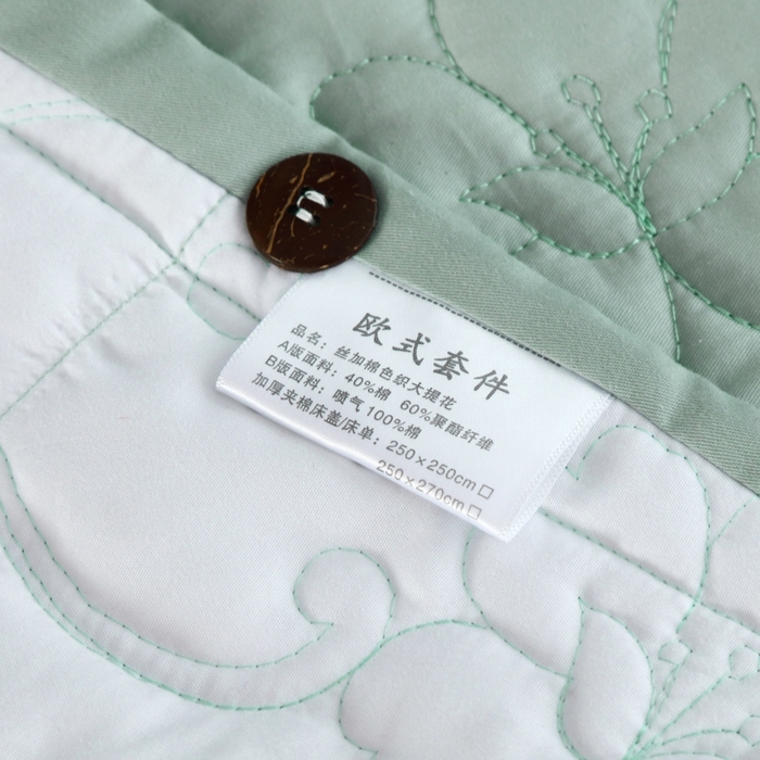 91家纺网 家纺一手货源 找家纺 OL家纺 2025新款亲肤丝加棉提花四件套 淡雅芬芳-水绿