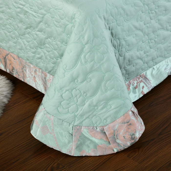 91家纺网 家纺一手货源 找家纺 OL家纺 2025新款亲肤丝加棉提花四件套 淡雅芬芳-水绿