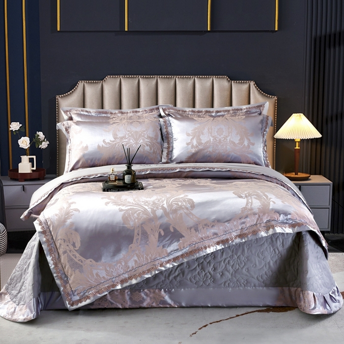 OL家纺 2025新款亲肤丝加棉提花四件套 费列罗-金灰